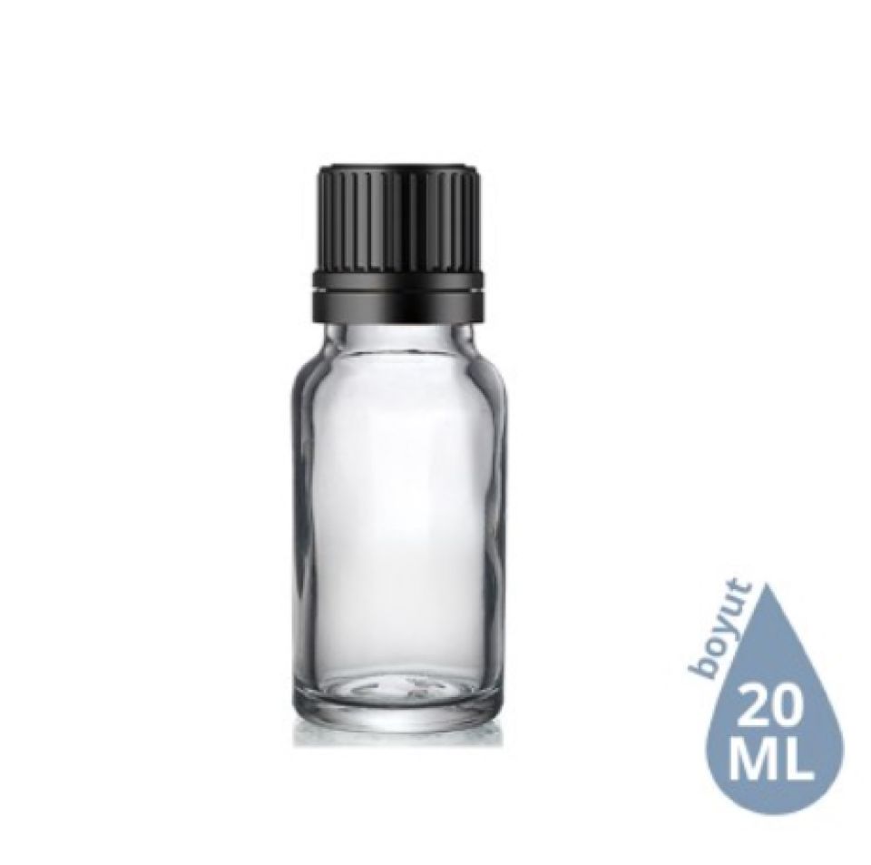 Dropper Cam Şişe 20 ml Şeffaf Siyah İçten Damlalıklı Euro Kapak